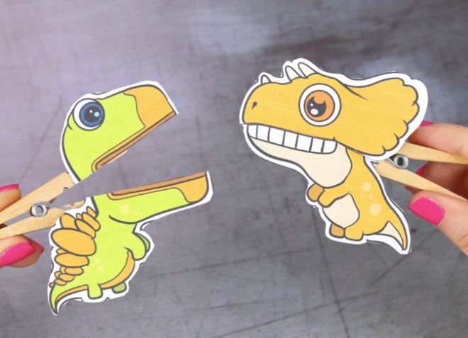 Dinosaurs Clothespin Puppets – Printable Paper Craft